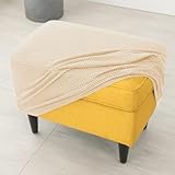 Highdi Ottomane Schonbezug Hockerbezug, Jacquard Dicker Hocker Hussen für Fußhocker Rechteckig, Stretch Bezug Ottomane Abdeckung Überzug Hocker Protector Hockerabdeckung (Beige)
