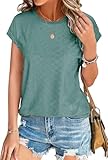 SOADKP Damen Tops Sommer Oberteile Elegant Kurzarm t Shirts Spitze Casual Bluse Tunika(hellgrün/XXL)