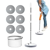 Wischmopp und Eimer Set | Bodenwischer mit Auswringer | Haushaltsbedarf mit 6 austauschbaren Mikrofaser-Pads für Zuhause, Küche, Bad, Terrasse, Bodenleistenreinigung