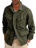 Runcati Leichte Safari-Jacke für Herren, Baumwolle, mit Knopfleiste, Outdoor, Militär, Cargo-Oberbekleidung, Grün (Army Green), XL