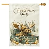 Vertikale Hausflaggen mit Weihnachts-Melch, Leinen, 71,1 x 101,6 cm, doppelseitig für den Außenbereich, Luxus-Weihnachts-LKW-Fahne, Tier-Heim-Outdoor-Muster-Flaggen