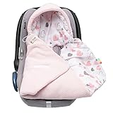 Baby Einschlagdecke Babyschale Winter Strickdecke Kinderwagendecke Fußsack Baby 100% Baumwolle mit Füllung Universal für Kinderwagen Buggys Frühling Maxi Cosi 3 Punkt Gurt Beige Grau(39)(Rosa)