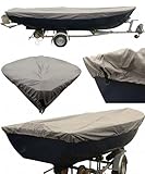 Universelle Bootspersenning 300D | Größe 366 bis 427cm x 173cm | wasserdichte graue Bootsplane mit Seil und Aufbewahrungstasche | Schutz vor allerlei Umwelteinflüssen Dank PVC-Beschichtung
