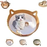 Cutypet Katzenkorb mit Spielzeugball, Katzenbettkorb, rund, Baumwollseil, gewebt mit Ballspielzeug, geeignet für alle Jahreszeiten (Braun, S)