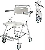 Rollstuhl-Duschstuhl – Faltbarer Badhocker mit Rollen für ältere und behinderte Menschen, mit hochklappbaren Armlehnen und ergonomischer Rückenlehne für mehr Komfort und Bequemlichkeit