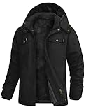 Lonya Winterjacke Herren Warm Fleece Militär Gefüttert Jacke Winterparka Winddicht Baumwolle Outdoor Cargo Übergangsjacke mit Abnehmbare Kapuze, Schwarz, L