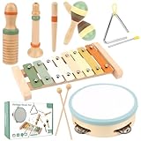 Musikinstrumente für Kinder Kinderspielzeug ab 3 Jahre, Holzspielzeug Baby Schlagzeug Kinder, holzspielzeug Trommel Xylophone für Kinder, Musikspielzeug mit Aufbewahrungstasche für Jungen Mädchen