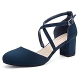 Greatonu Damen Pumps Riemchenpumps Spangenpumps Sandale mit Kreuz Knöchelriemen Blockabsatz Geschlossener Spitze Glitzer Pumps - Perfekt für Hochzeiten und Partys Blau 40 EU