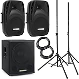 Pronomic 115S-212A Aktive PA-Anlage - aktives PA-Set mit 1x 15-Subwoofer und 2X 12-Satelliten - 600 Watt Gesamtleistung (RMS) - inklusive Boxenständer und 10m-Kabeln