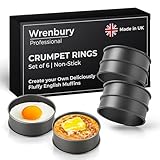 Wrenbury Crumpet Rings Non Stick Set of 6 - Egg Cooking Rings for Frying 9cm - English Muffin Pancake Moulds for Pastry - Easy to Clean Carbon Steel - Made in England