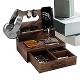 Organizer aus Holz – Handy-Dockingstation mit Schublade | Schlüsselhalter, Uhr und Geldbörse für Ehemann, Vater, Schreibtisch-Organizer im Schlafzimmer und