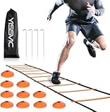 Yissvic Fussball Trainingszubehör Kinder Koordinationsleiter Trainingsleiter Jungen mit 10 Hütchen fußball Trainingsset Equipment Zubehör mit Tragetasche für Basketball fußball 6m Orange