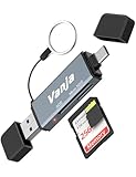 Vanja SD Kartenleser USB 3.0 & USB-C Dual Port - SD Card Reader OTG-Adapter für SD/SDHC/SDXC/Micro SD (bis 2TB), für iPhone 16/15, Android-Handy, Windows-PC & MacBook/iPad Pro