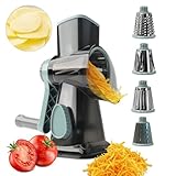Rotierende Käsereibe mit Griff,Gemüseschneider Käsescheibe Reibe für Küche,4 Edelstahl Austauschbaren Trommelklingen,Manuelle Trommelreibe für Käse Kartoffel Zucchini Nüsse Schokolade,Transparent Blau
