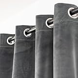 Cotton Market Velours Gardinen 270x140 cm - Vorhänge für Fenster und Balkontür - Vorhang für das Haus mit Ösen - Vorhang Blickdicht - Gardinen Stange Curtains - Verdunkelungsvorhang - Grau