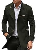 Oanviso Trenchcoat Herren Lang Wintermantel Business Einfarbiger Steppjacke Windbreaker Mode Umlegekragen Langarm Übergangsjacke Vintage Freizeitjacke Reverskragen A Armeegrün M