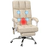 Vinsetto Bürostuhl mit Vibrationsmassage, Ergonomischer Schreibtischstuhl mit Liegefunktion, Wärmfunktion, Höhenverstellbar Drehstuhl mit Seitentasche, Fußstütze, Beige