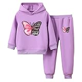 Yruioon Mädchen Sport Kleidung Set Jogginganzug Schmetterling Druck Sweatshirt Pullover mit Hose Jogger Sportanzug Streetwear Lila 134-140
