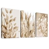 3 Pcs Botanische Wildblume Floral Mit Rahmen Leinwand Bilder Beige Pampasgras Salbei Floral Bild auf Leinwand Malerei Wandbilder Wanddeko Wohnzimmer Schlafzimmer Dekorationen 90x40cm (12'x16'x3pcs)