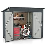 COSTWAY Gartenhaus Metall, 235 x 117 x 185 cm, Gerätehaus mit Vordertür & Seitentür & Pultdach, Geräteschuppen abschließbar, Gartenhütte Gartenschuppen, Garten Schuppen Outdoor, Dunkelgrau