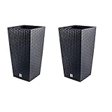 2in1 Gartenset Set Pflanzkübel Rattan-Optik Blumentopf inkl. Einsatz 21L Pflanzenbehälter Kunststoff 4 Farben (Anthrazit)