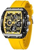 findtime Herren-Armbanduhr, Sport, einzigartig, digital, analog, wasserdicht, für Männer und Frauen, Stoppuhr, Alarm, coole Chronograph-Uhr, Silikonarmband, gelb