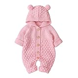 Neugeborene Baby Mädchen Jungen Kleidung Langarm Gestrickt Kapuze Strampler Body Overall Jacke Frühchenkleidung Erstausstattung Babysachen Set Herbst Winter Babykleidung Rosa 0-6 Months