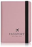 HCFGS Reisepasshülle Impfpass Hülle Kunstleder Passhülle mit RFID-Blocker Tragbare Reisepass Tasche für Damen Herren Reisepass Kreditkarten, Ausweis und Reisedokumente (Rosa)
