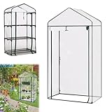 Foliengewächshaus, Tomaten Gewächshaus, Gewächshaus Klein, PVC, mit Tür zum Aufrollen, Platzsparend, für Kletterpflanzen, Geeignet für Balkon, Terrasse, Hohebeetgärten (Das Regal ist Nicht enthalten)
