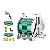 Schlauchtrommel aus Metall zur Wand- oder Bodenmontage, 360° drehbarer Griff, ideal für die Lagerung im Freien in Höfen, Terrassen und Einfahrten