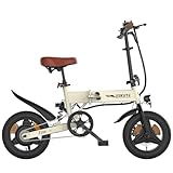 ESKUTE E Bike Herren F200, 14 Zoll Klapprad Elektrofahrrad, 36V 7.8Ah Akku Lange Reichweite bis 35-50KM, Mini Faltbike mit Handyhalterung & USB-Ladeanschluss, E-Mountainbike, Cremeweiß
