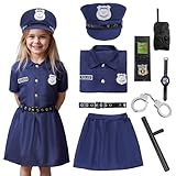 Moerstar Polizei Kostüm Kinder Mädchen mit Polizeimütze Handschellen Polizei Zubehör Kinder Polizistin Kostüm Mädchen für Karneval Halloween (M)