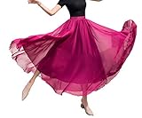 Rock Damen Lang Chiffon Hohe Taille Röcke Elegant A-Linie Boho Maxirock Strandrock Faltenrock Hochzeit Skirt Fuchsia