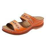 Generisch Orthopädische Hausschuhe Damen Pantoletten Weiches FußBett Boho Walking Offene Kappe Flip-Flops Elegant Freizeit PU-Leder Vintage Pantoffeln Lässige Fußbett Mode Schuhe Strandsandaletten