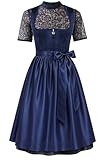 EIISSION Dirndl Damen midi Lang Dirndl Blau Trachtenkleid Trachtenrock Dirndl-Komplettsets Trachtenmode Trachten Damen mit 3 Teilig Schürze Dirndlbluse Oktoberfest Dresses Dirndlkleid 54