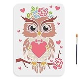 MAYJOYDIY Eule Frau Schablone 29.7×21cm Kunst Blume Herz Malschablonen Mit Pinsel Wiederverwendbare Eule Vogel Auf Ast Vorlage Zum Malen Für Holz Wände Fenster Heimwerker Dekoration