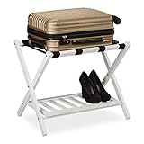 Relaxdays Kofferständer klappbar, Kofferhocker Holz, HBT: 54,5 x 66 x 44,5 cm, 2 Ablagen, Kofferaufbewahrung Hotel, weiß, 10029975_49