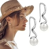 Geschenke zum Muttertag für Sie, WGXIA Perlen Creolen für Damen 925 Sterling Silber Minimalistische Perlenohrstecker Elegante Perlenohrringe, Schmuck Geschenke Für Frauen Mädchen (Perle-Silber)