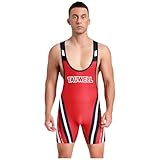 Agoky Herren Sport Body mit Streifen Buchstaben Ärmellos Stringer Tank Top Racerback Unterhemd Slim Fit Boxershorts Kurze Hose Männer Einteiler Bodysuit Rot XXL