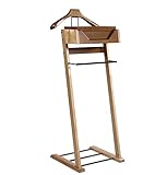 Kleiderständer aus Birkenholz, braun, Herrendiener, Kleiderständer für Boutique, mit oberer Ablage, Konturenaufhänger, Hosenstange und Schuhregal, Bodenständer, Kleiderständer, für Schlafzimmer, Büro