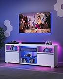 VASAGLE Kailyn Collection - TV-Schrank mit LED-Beleuchtung, Fernsehtisch, TV-ständer für Fernseher bis zu 70 Zoll, mit offenen Ablagen, 2 Schränke mit Türen, 160 cm, für Wohnzimmer, weiß LTV331T10
