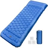 Isomatte Selbstaufblasend für Camping, 14 cm Selbstaufblasende Isomatte mit Eingebauter Fußpresse Pumpe & Kissen, Wasserdicht Selbstaufblasbare Luftmatratze für Wandern, Strand, Reisen, Zelt(Blau)