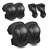 Knieschoner Kinder, 6 in 1 Schutzausrüstung, Knieschoner Ellenbogenschützer Handgelenkschoner, Knieschoner Schoner Set Kinder für Skateboard Roller Skaten (Schwarz)