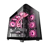 Mars Gaming MC-FUSION, Gaming ATX-Gehäuse, Seitliches Fenster und Gebogenes Frontglas aus Gehärtetem Glas, PC Midi-Tower Doppelkammer, Flüssigkeitskühlung Unterstützung, Optimierter Innenraum, Schwarz