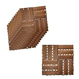10 Stück Holzfliesen für den Garten, 30 x 30 cm, WPC-Fliesen mit 12 Leisten, Farbe dunkles Holz, Steckboden, insgesamt 0,9 m², zuschneidbar