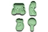 Golf-Keksausstecher Set II – 4-teiliges Motiv-Set mit Golfcart, Caddy Bag, Tee mit Ball, Spieler