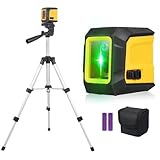 Geevorks Laser-Wasserwaage mit Stativ, Kreuzlinienlaser mit selbstnivellierendem grünem Strahl, horizontal und vertikal einstellbare Helligkeit