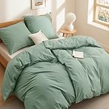 BEDSURE Bettwäsche 135x200 Baumwolle 4teilig - Bettwäsche-Sets Grün Bettbezug 2er Set mit 2 Kissenbezüge 80x80 cm, Oeko-TEX Bedding Salbeigrün mit Reißverschluss