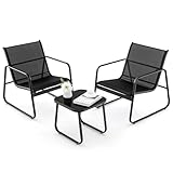 FANTASK 3-TLG. Balkonset aus atmungsaktivem Stoff, Gartenmöbel Set, Terrassenmöbel mit 2 Stühlen und Tisch für Terrasse und Balkon, Schwarz