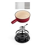 Swissmar KF-66517 Lugano Fondue Set 9-teiliges, Gusseisen/Edelstahl, Kirschrot, 2L, Fondue-Set für Fleisch, Käse und Schokolade, für 4 Personen, Geschenkset